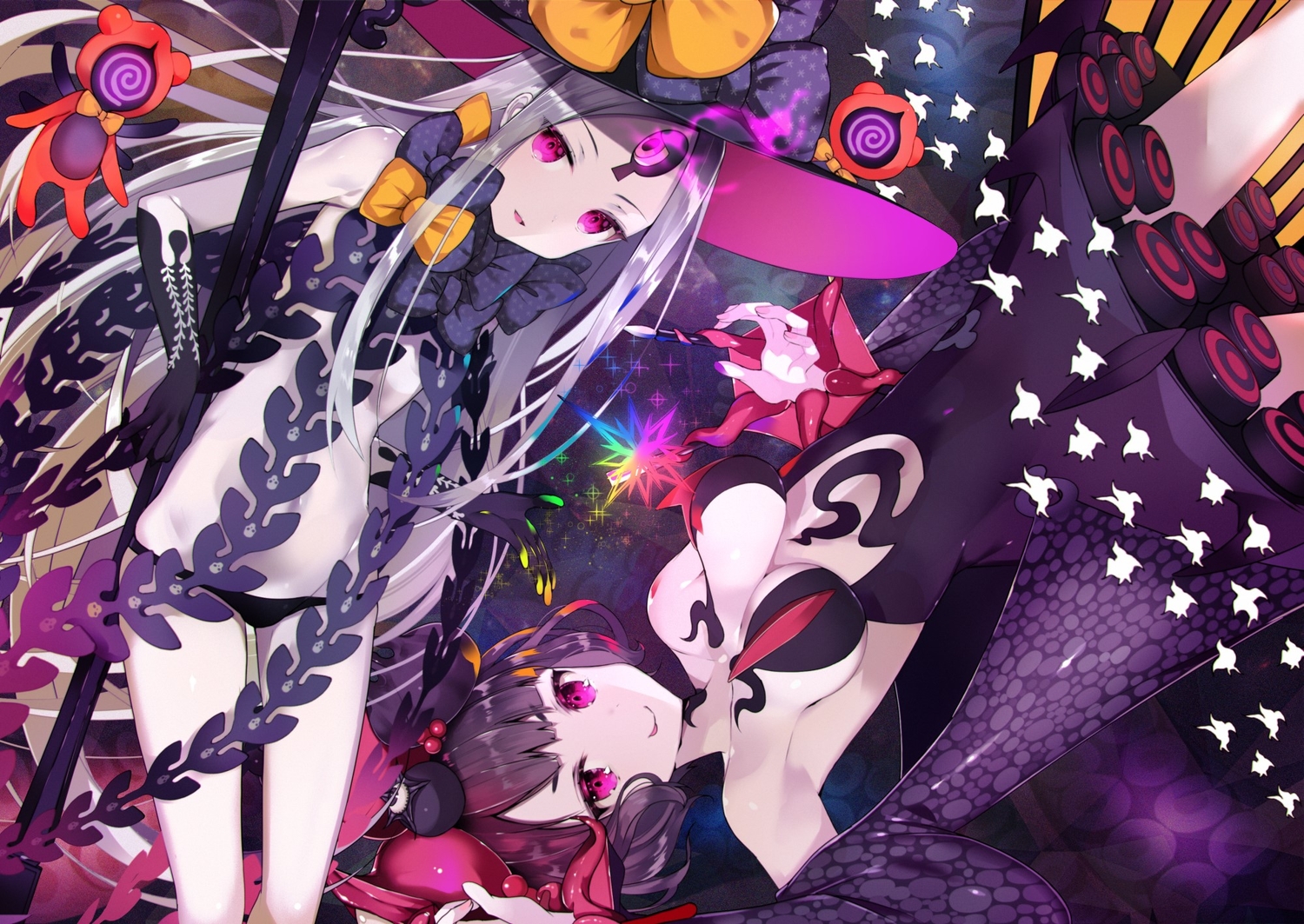 2girls, abigail_williams_(fate/grand_order), black_hair, bow, breasts, dress, fate/grand_order, fate_(series)