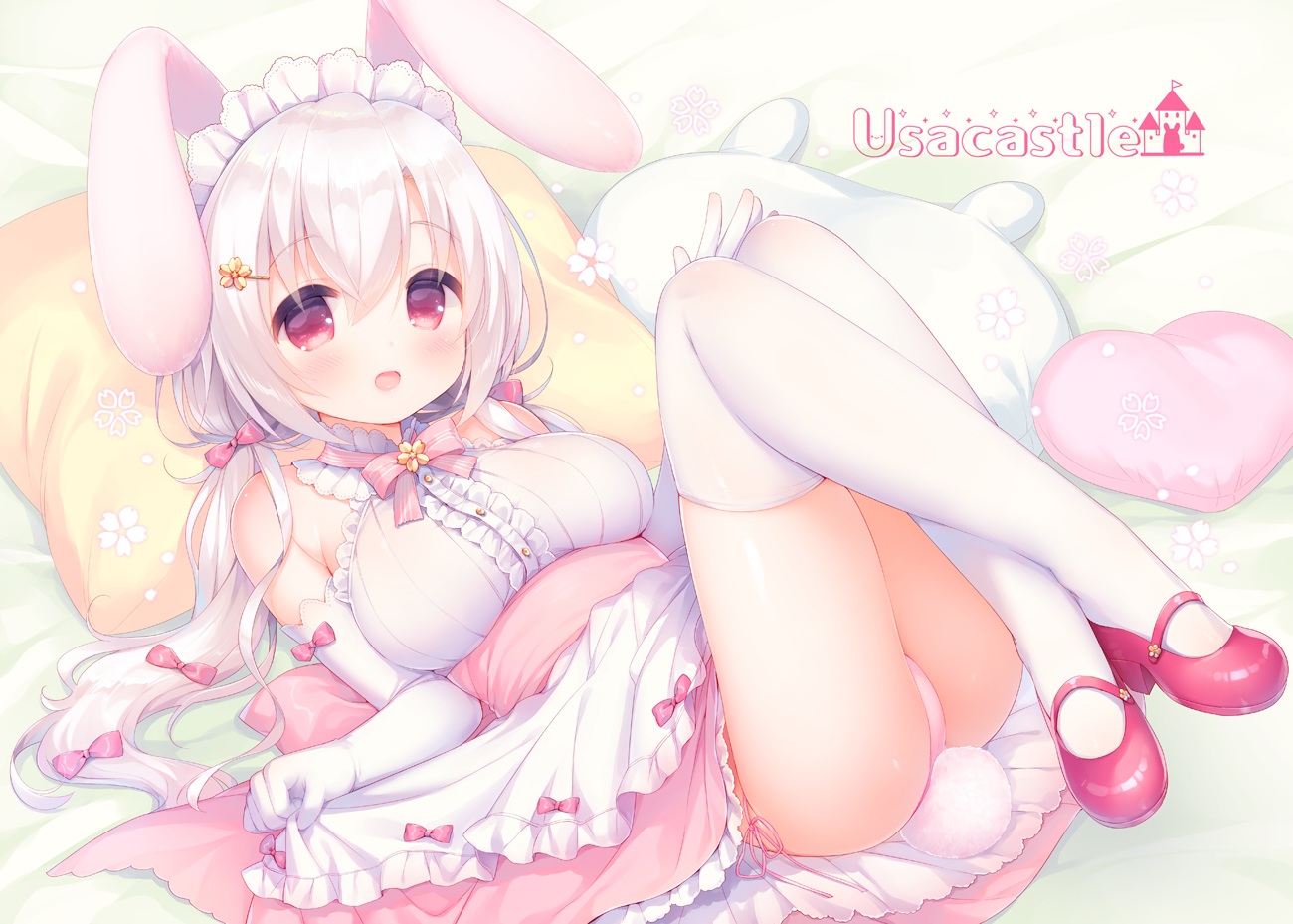 animal_ears, blush, bow, breasts, bunny_ears, bunnygirl, elbow_gloves, gloves