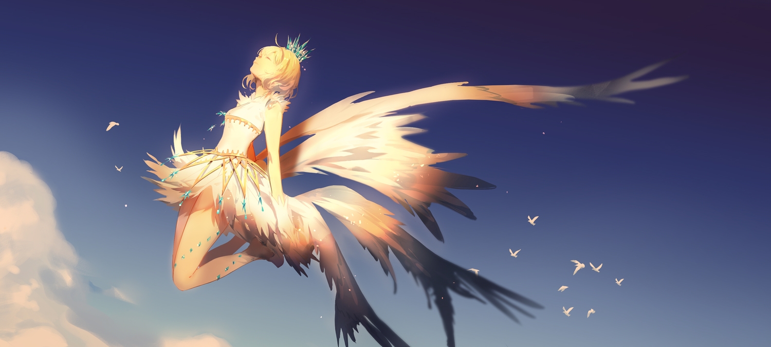 animal, bird, brown_hair, card_captor_sakura, clare_(543), clouds, crown, dress