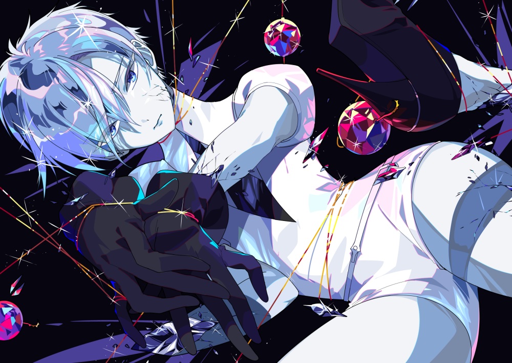 antarcticite, anthropomorphism, aqua_eyes, gloves, gray_hair, hanasaki_coa, houseki_no_kuni, short_hair
