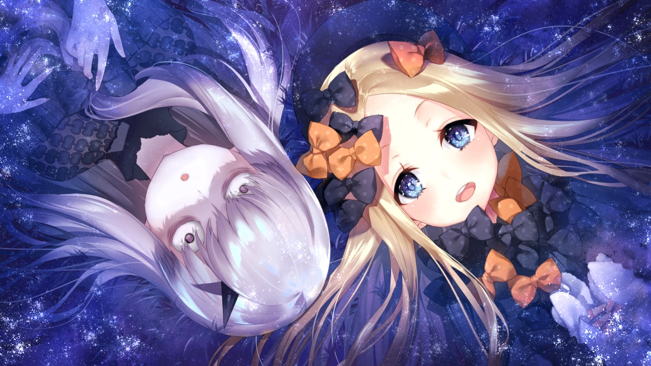 2girls, abigail_williams_(fate/grand_order), aqua_eyes, blonde_hair, bow, fate/grand_order, fate_(series), hamada_pochiwo