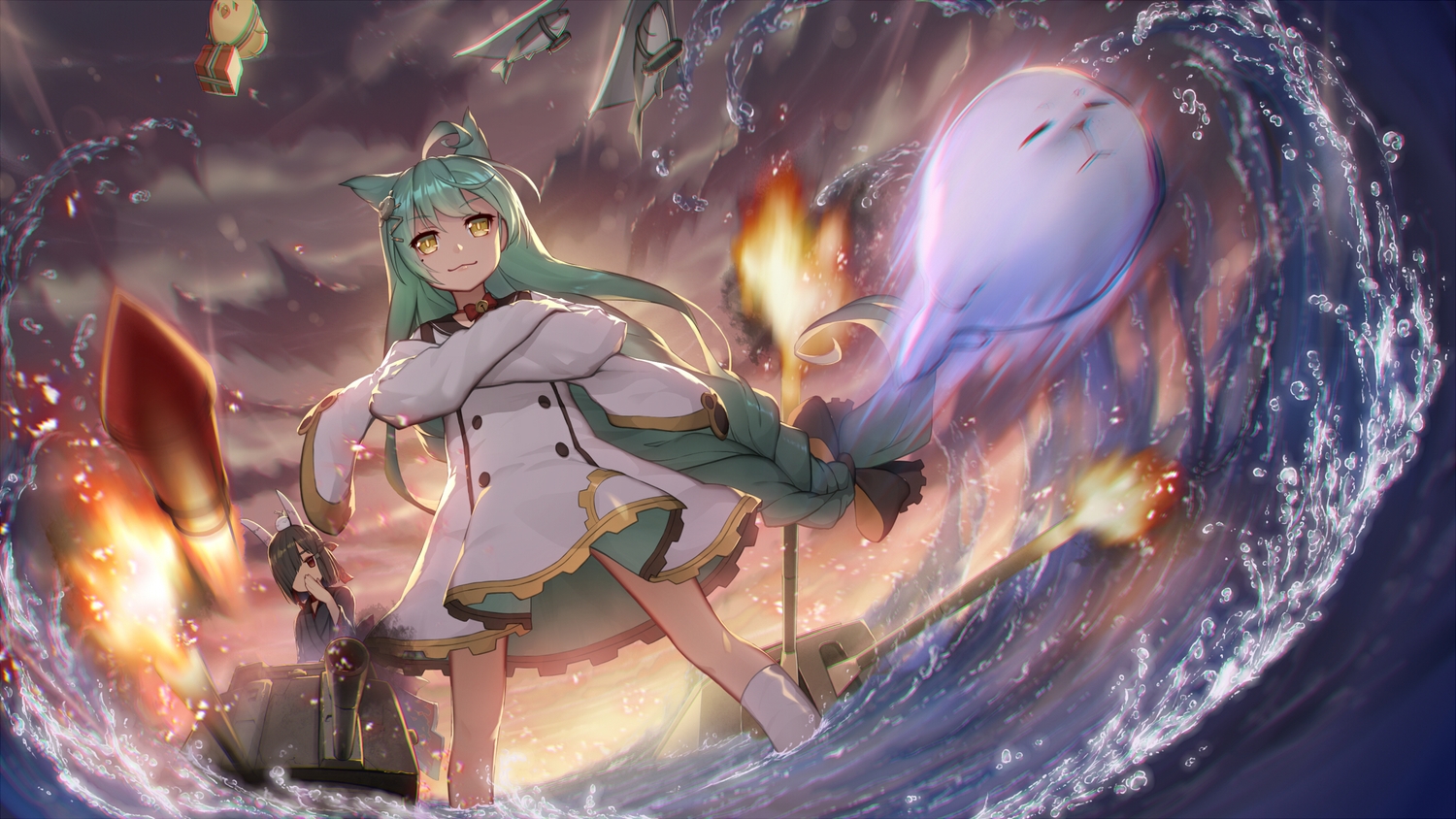 akashi_(azur_lane), animal_ears, anthropomorphism, azur_lane, catgirl, essual_(layer_world), loli, shiranui_(azur_lane)