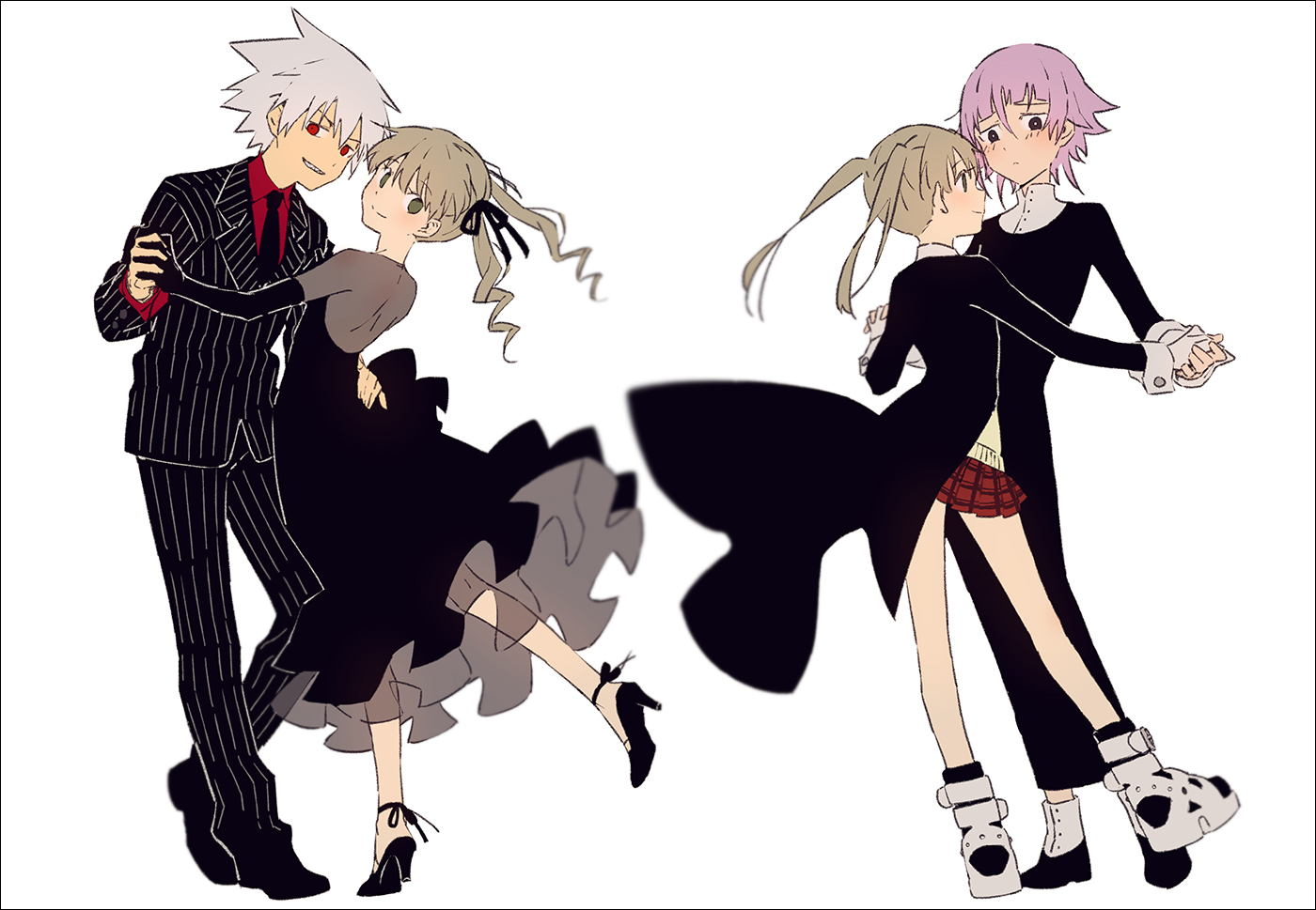black_eyes, blonde_hair, brown_eyes, chrona, dress, elbow_gloves, gloves, gray_hair