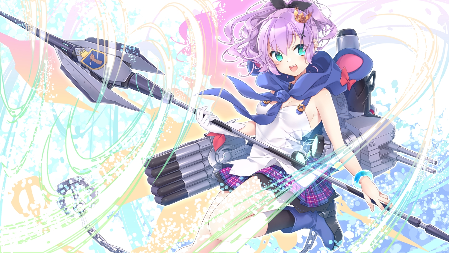 anthropomorphism, azur_lane, bow, chain, crown, javelin_(azur_lane), levka, purple_hair