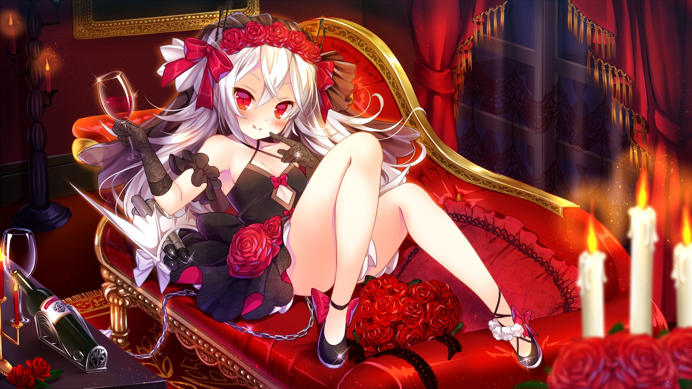 aliasing, anthropomorphism, azur_lane, flowers, koyama_sao, loli, long_hair, night