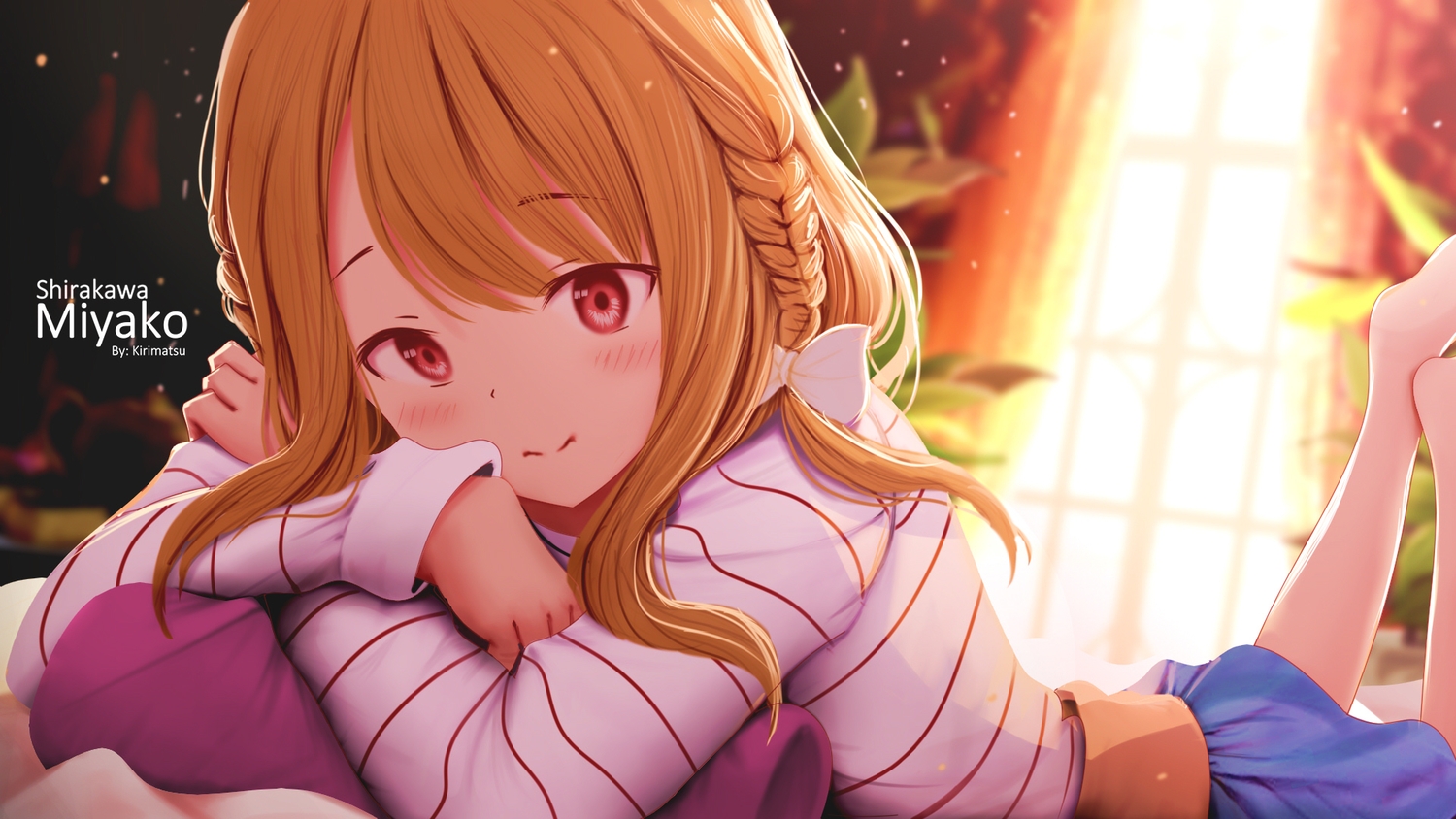 blush, braids, close, imouto_sae_ireba_ii., long_hair, orange_hair, red_eyes, shirakawa_miyako