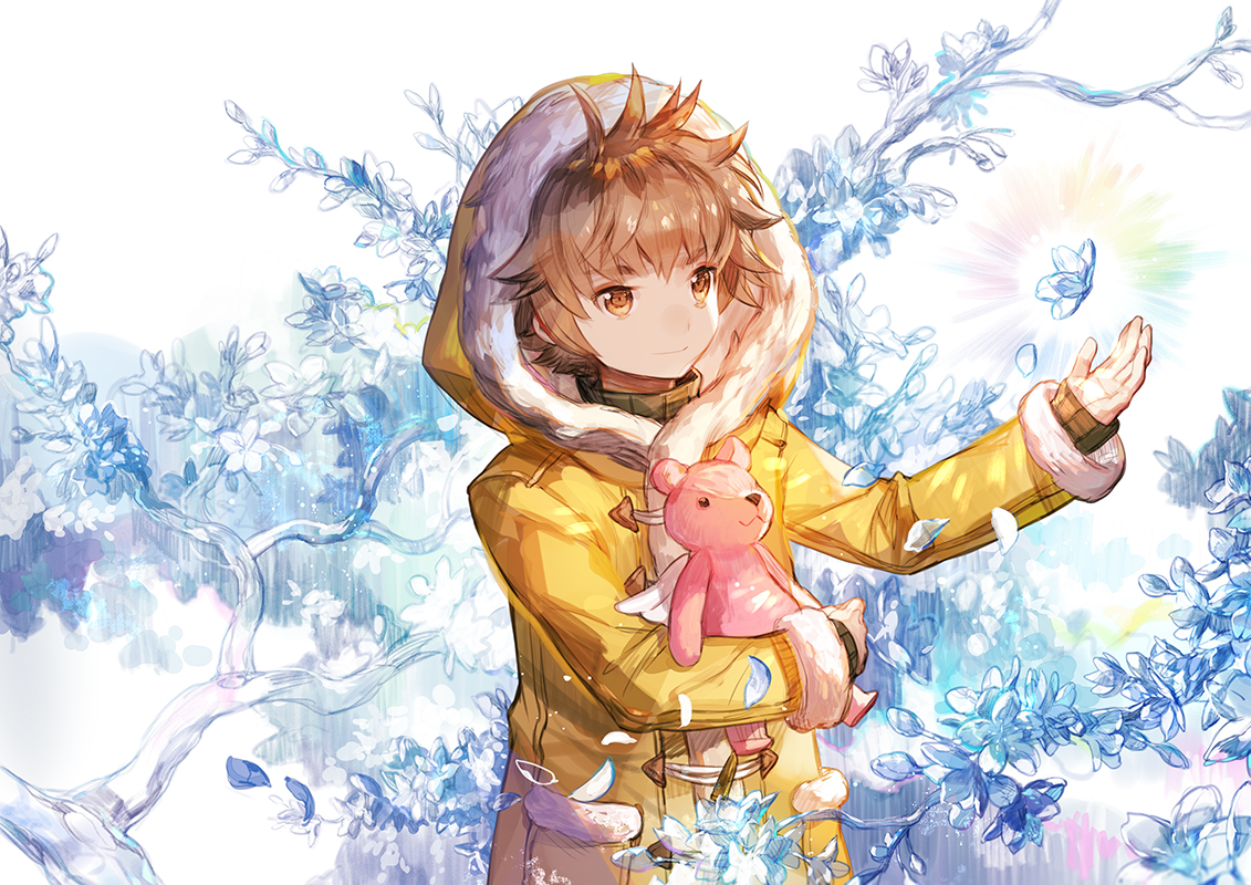 all_male, brown_eyes, brown_hair, card_captor_sakura, flowers, hood, li_syaoran, male
