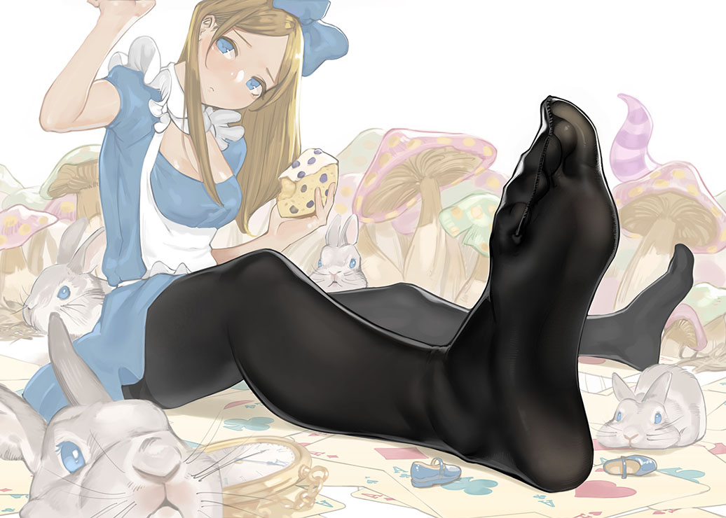 alice_in_wonderland, alice_(wonderland), animal, apron, aqua_eyes, blonde_hair, bow, breasts