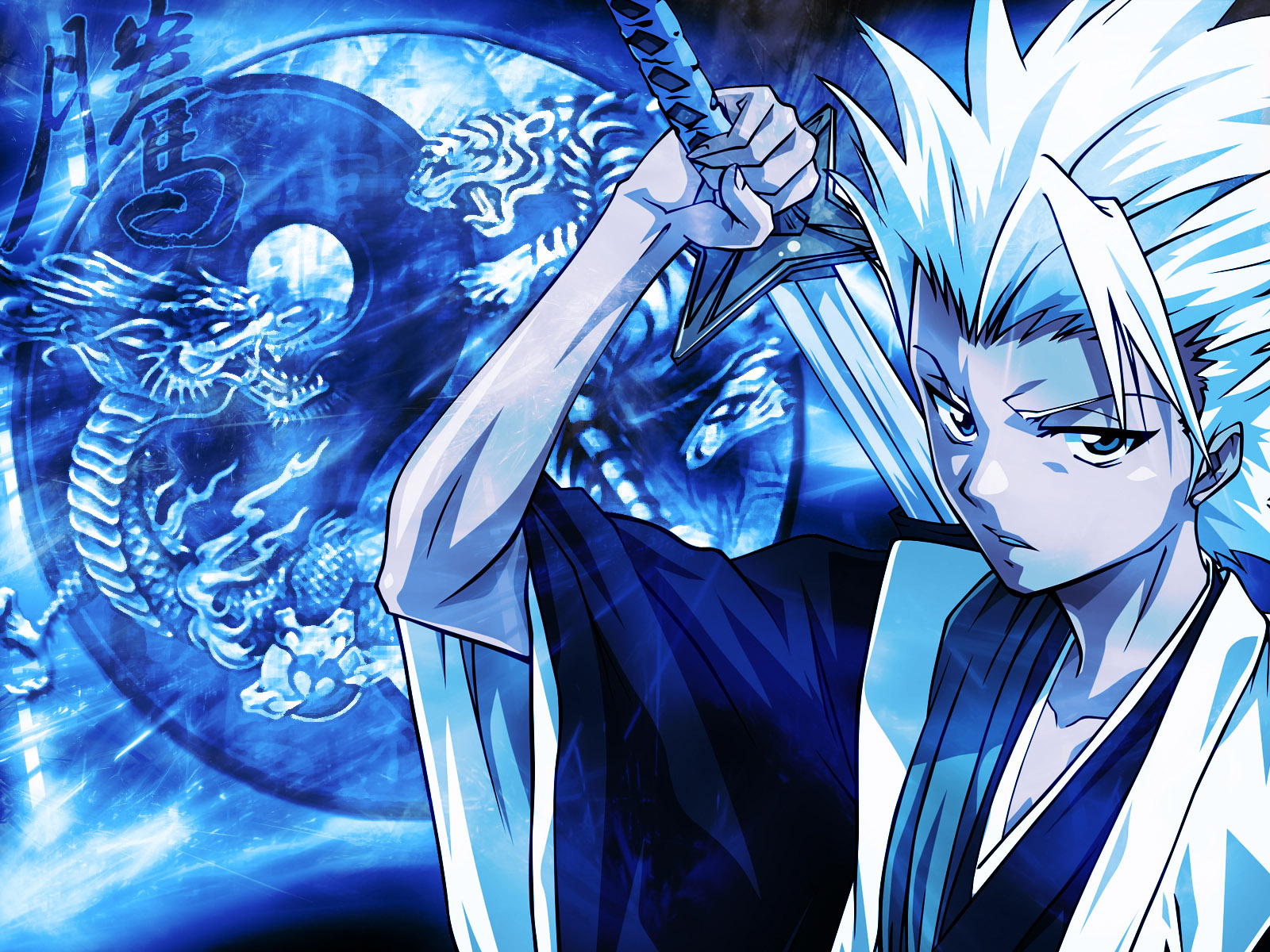 all_male, animal, bleach, blue, dragon, hitsugaya_toushirou, male, sword