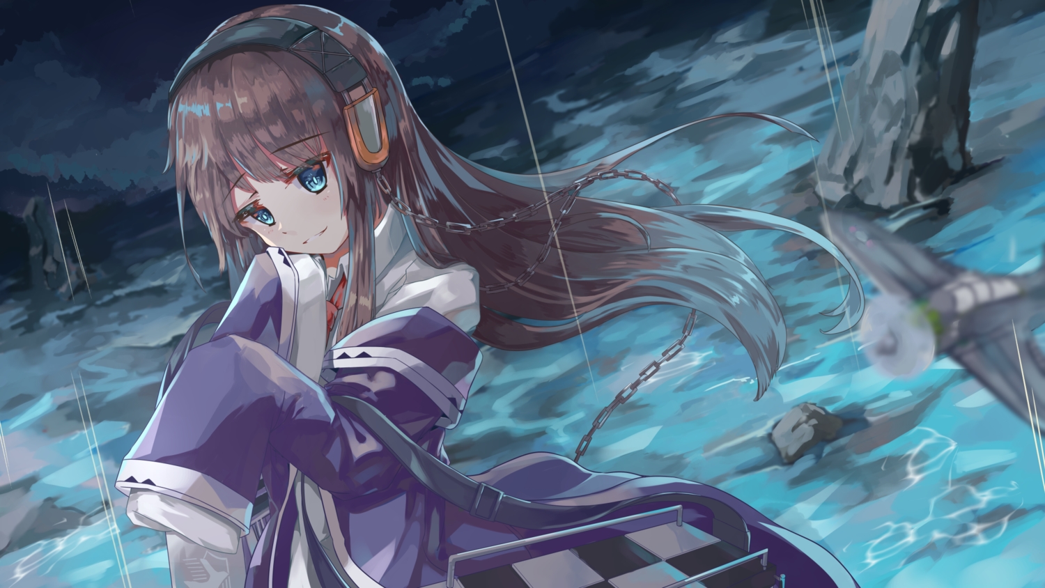 anthropomorphism, aqua_eyes, azur_lane, headphones, long_hair, long_island_(azur_lane), shinsoyori