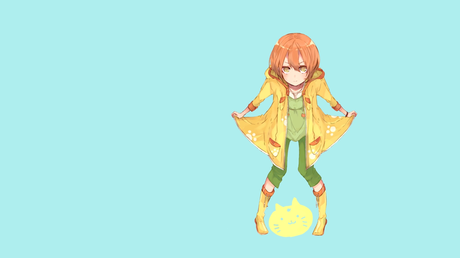 blush, boots, cyan, hood, hoshizora_rin, love_live!_school_idol_project, orange_hair, short_hair