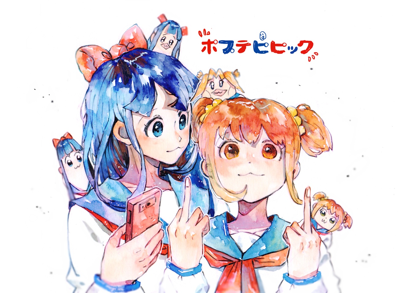 2girls, cat_smile, neulbaram, pipimi, pop_team_epic, popuko