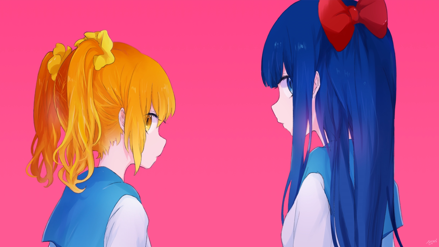 2girls, mari_(milkuro), pink, pipimi, pop_team_epic, popuko, waifu2x
