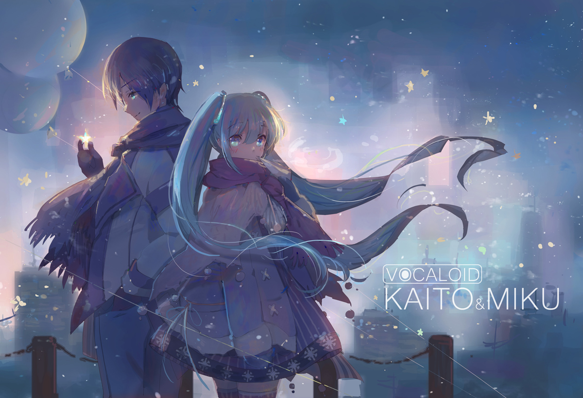 aqua_eyes, aqua_hair, gloves, hatsune_miku, kaito, long_hair, male, mao_xiaozha_(rumiechen)