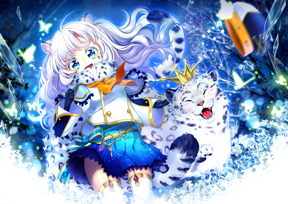 animal, animal_ears, anthropomorphism, aqua_eyes, catgirl, crown, garter_belt, gloves
