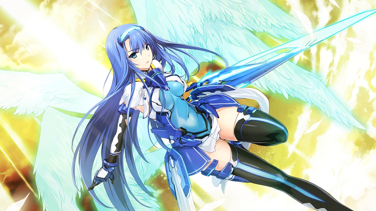alice_soft, angel, aqua_eyes, aqua_hair, bodysuit, breasts, choukou_shinki_ixseal, elbow_gloves