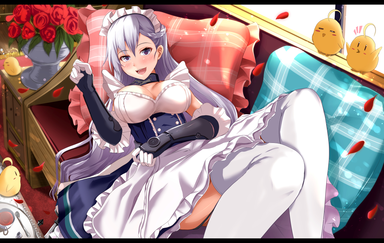 animal, anthropomorphism, apron, azur_lane, belfast_(azur_lane), bird, blush, breasts