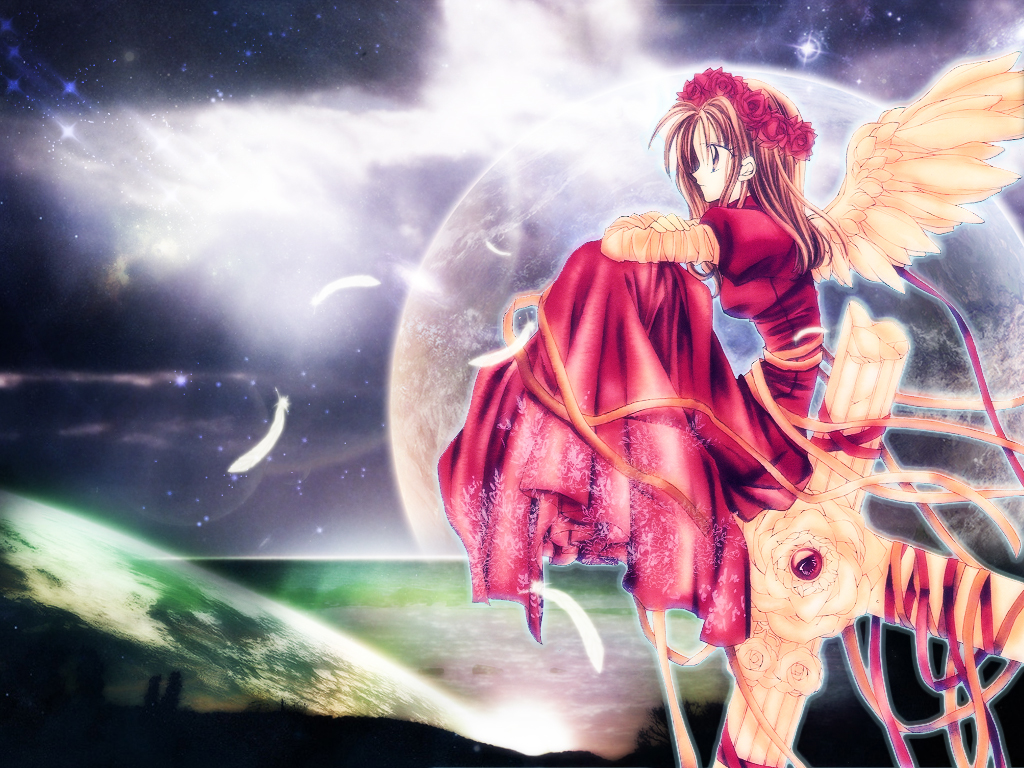 angel, arina_tanemura, brown_eyes, brown_hair, dress, feathers, kamikaze_kaitou_jeanne, kusakabe_maron
