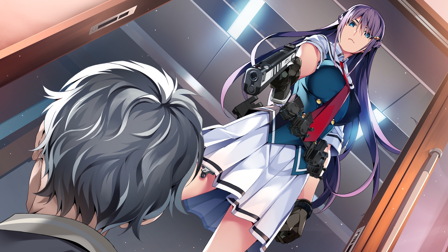 aqua_eyes, braids, front_wing, fukami_reina, game_cg, gloves, grisaia:_phantom_trigger, gun