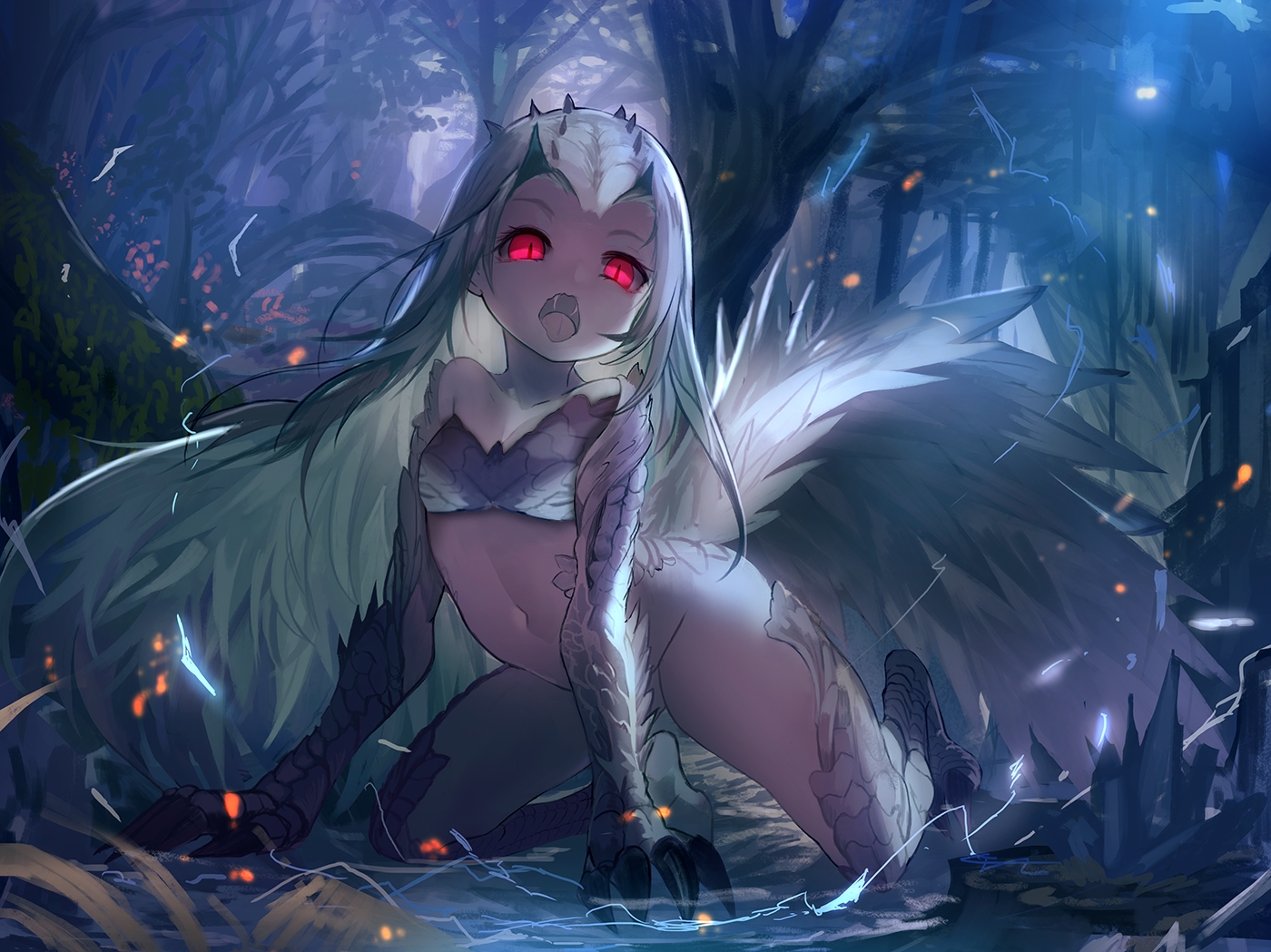 anthropomorphism, fang, forest, fuyouchu, horns, loli, long_hair, monster_hunter