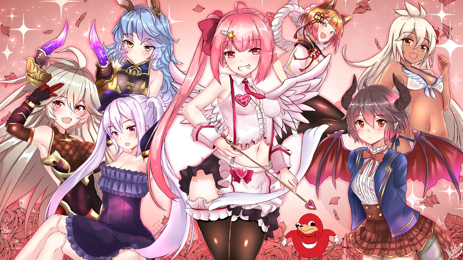 ferri_(granblue_fantasy), granblue_fantasy, original, sarasa_(granblue_fantasy), tagme_(artist), tagme_(character), ugandan_knuckles, valentine, zooey_(granblue_fantasy)