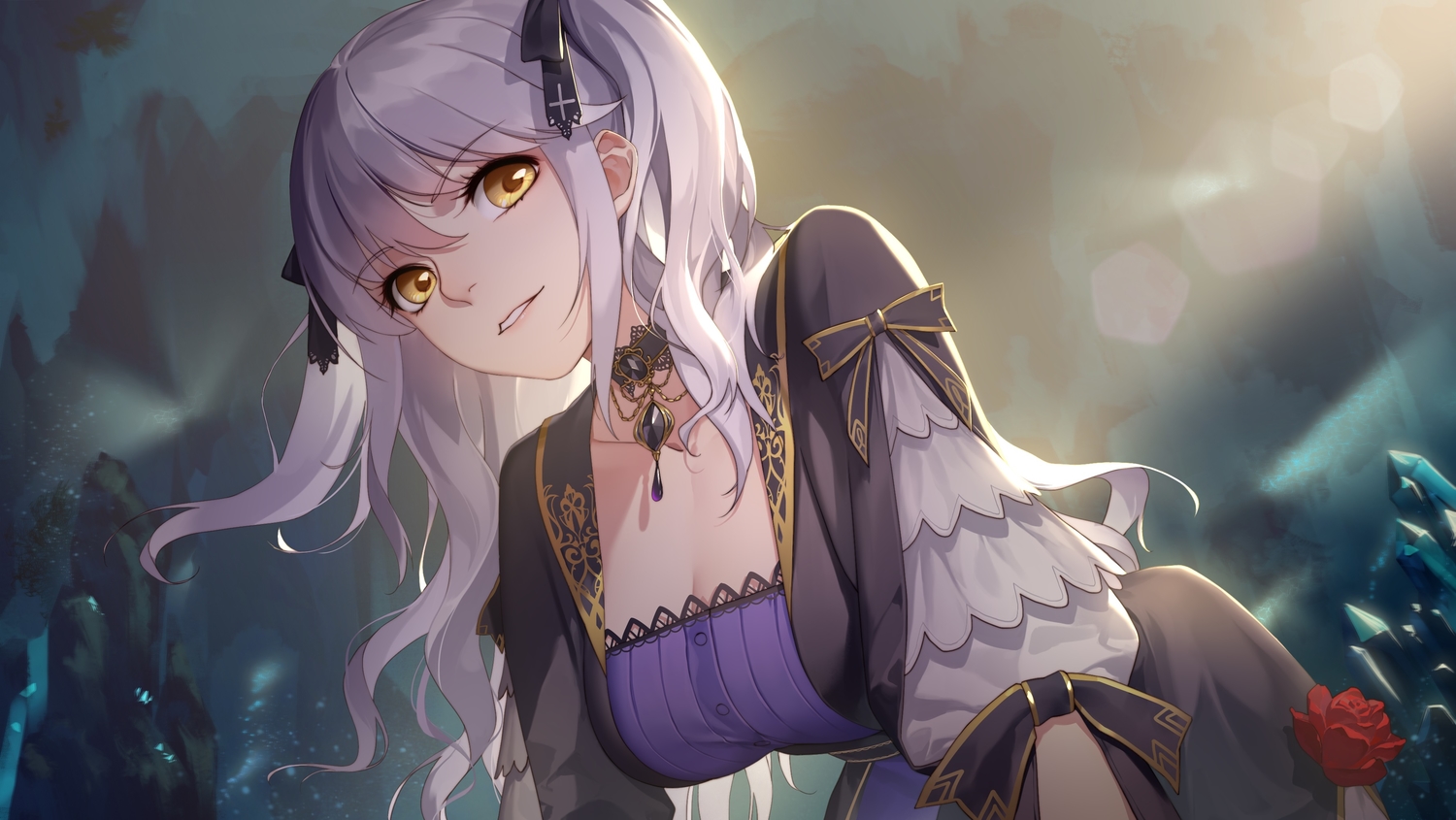 breasts, choker, cleavage, daye_bie_qia_lian, dress, long_hair, romantic_saga_of_beauty_&_devil, sima_yi_(romantic_saga_of_beauty_&_devil)