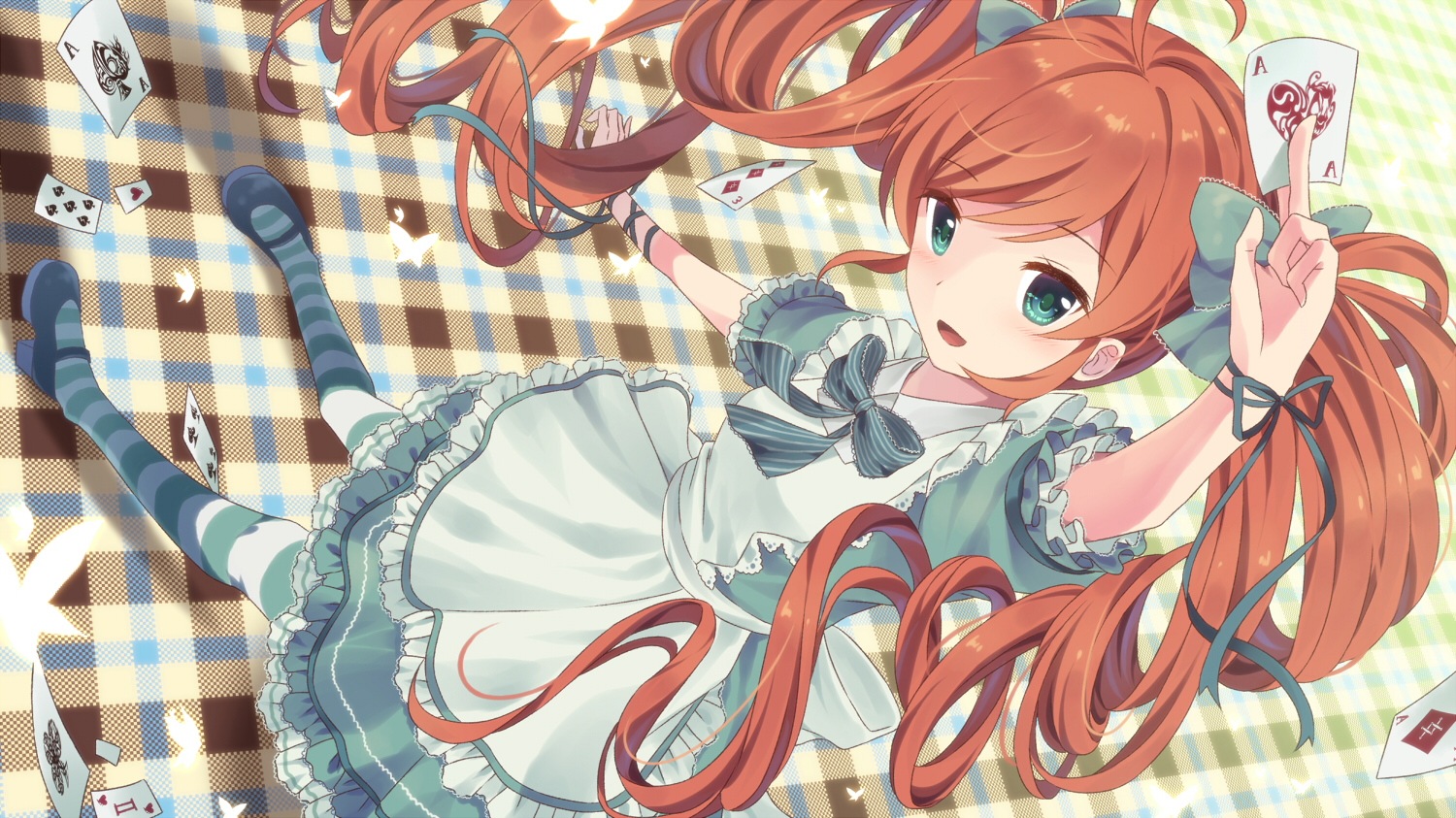 alice_in_wonderland, bow, brown_hair, cosplay, dress, green_eyes, isobe_maki, lolita_fashion