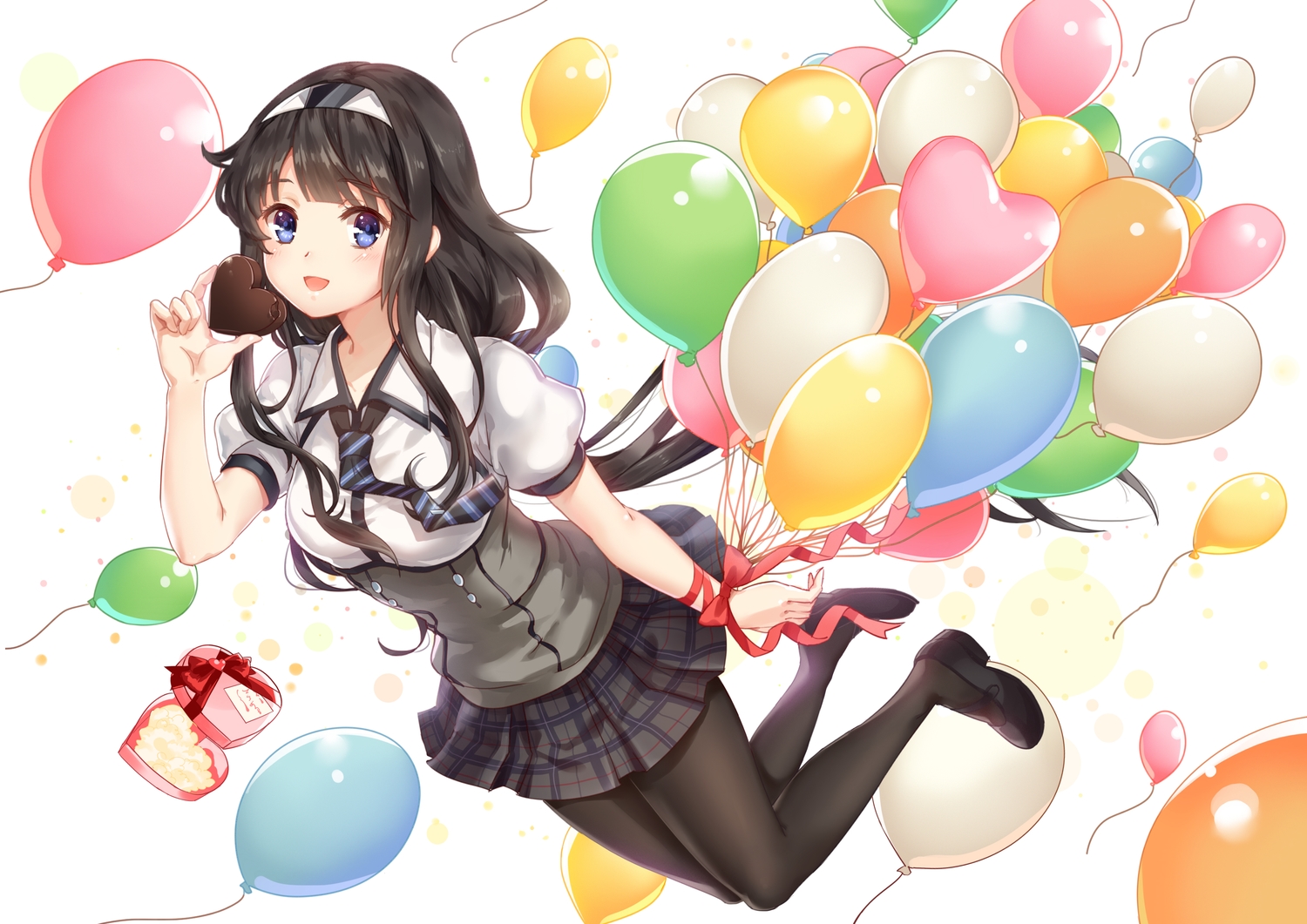 anthropomorphism, black_hair, blue_eyes, bow, candy, china_railway_girl, chocolate, headband
