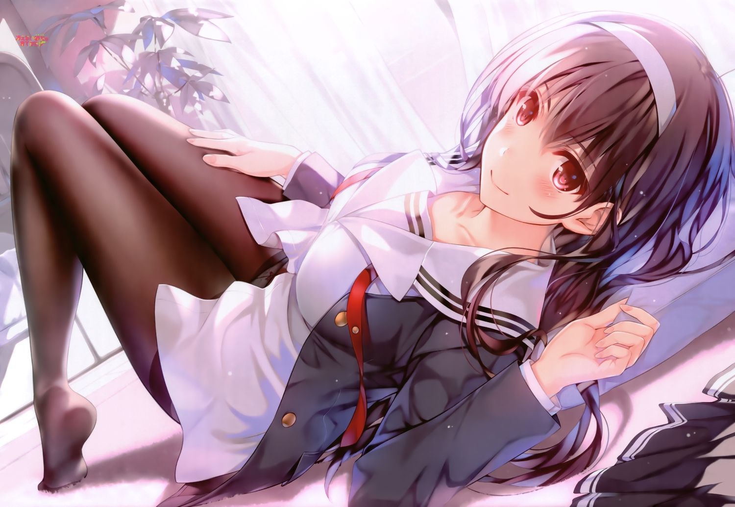 blush, brown_hair, headband, kasumigaoka_utaha, logo, long_hair, misaki_kurehito, panties
