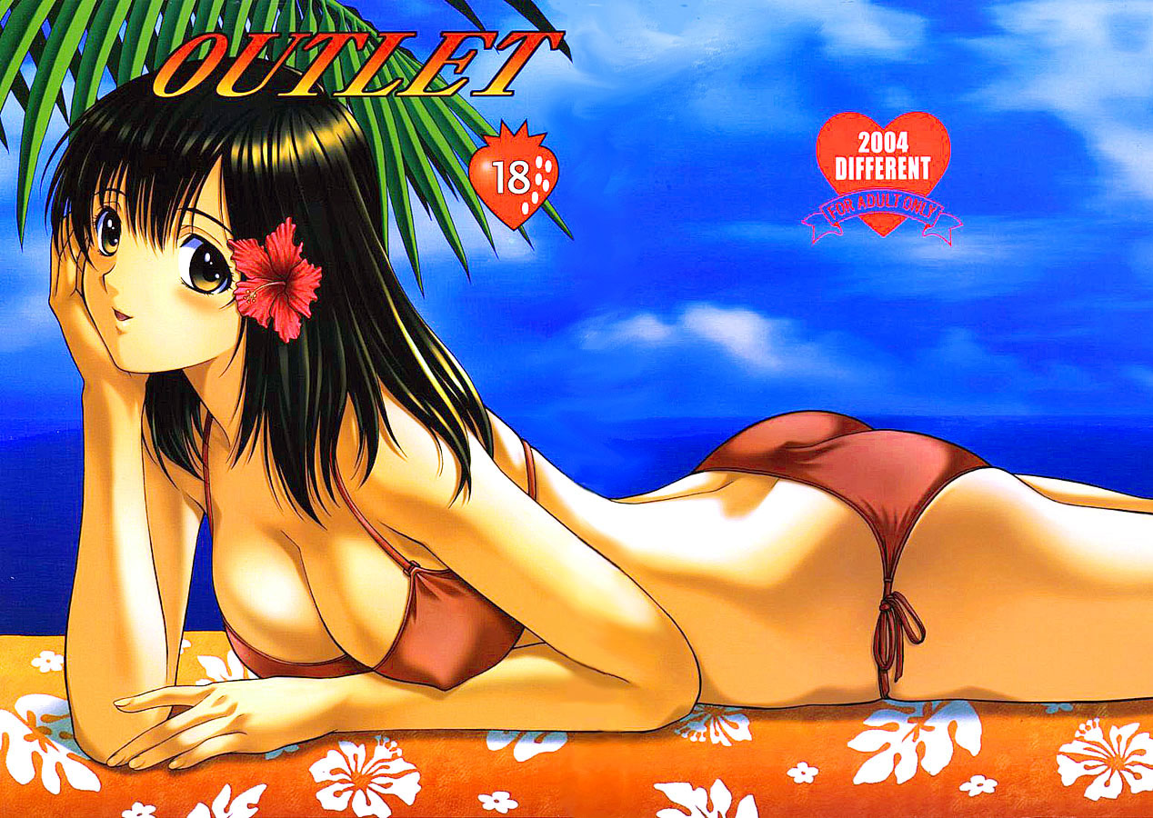 ass, bikini, black_hair, breasts, brown_eyes, cleavage, flowers, ichigo_100