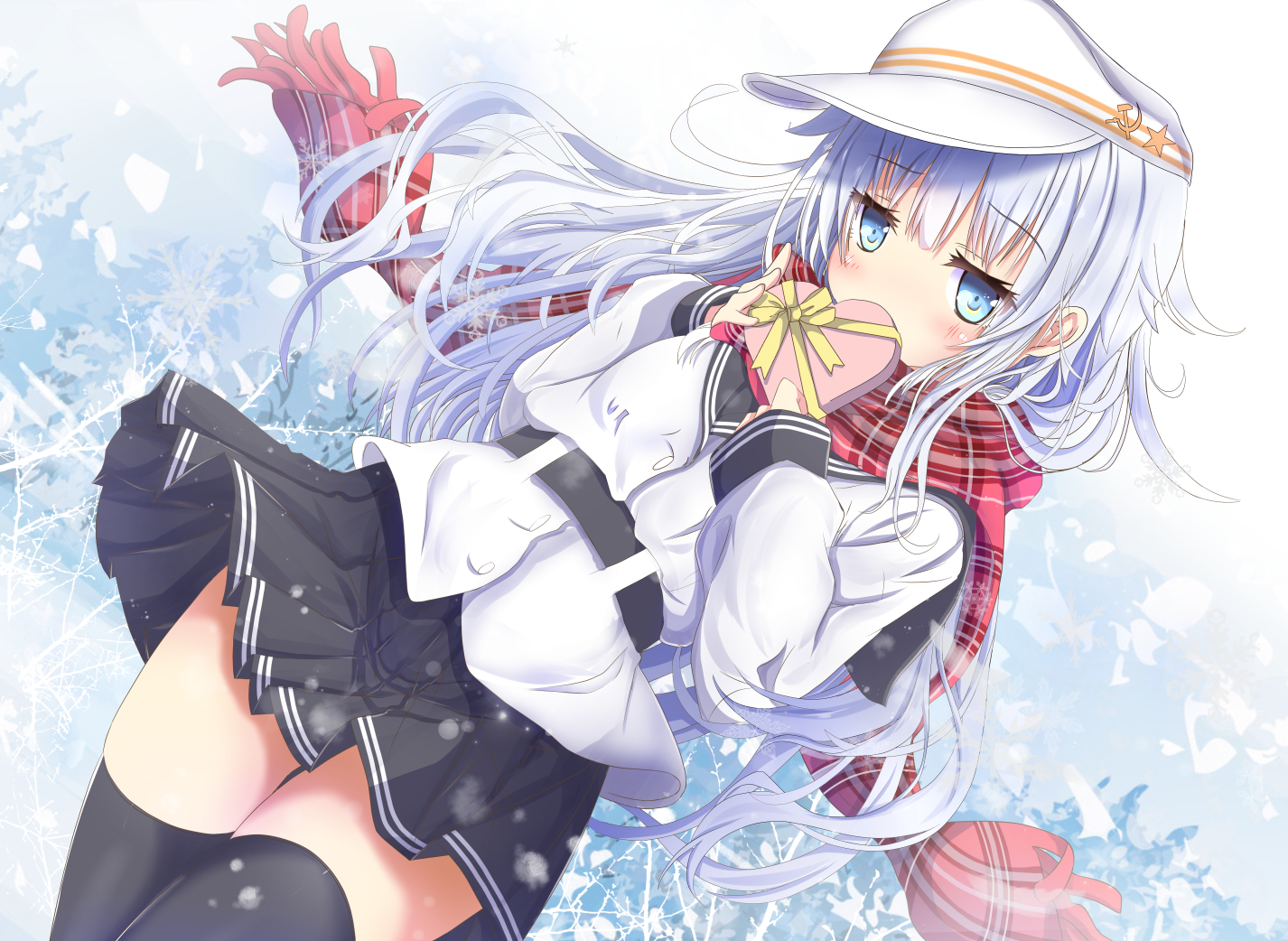 aliasing, anthropomorphism, aqua_eyes, aruka_(alka_p1), blush, hat, hibiki_(kancolle), kantai_collection