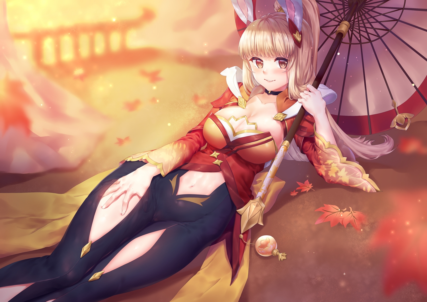 aliasing, ams, animal_ears, arena_of_valor, blonde_hair, breasts, bunny_ears, bunnygirl