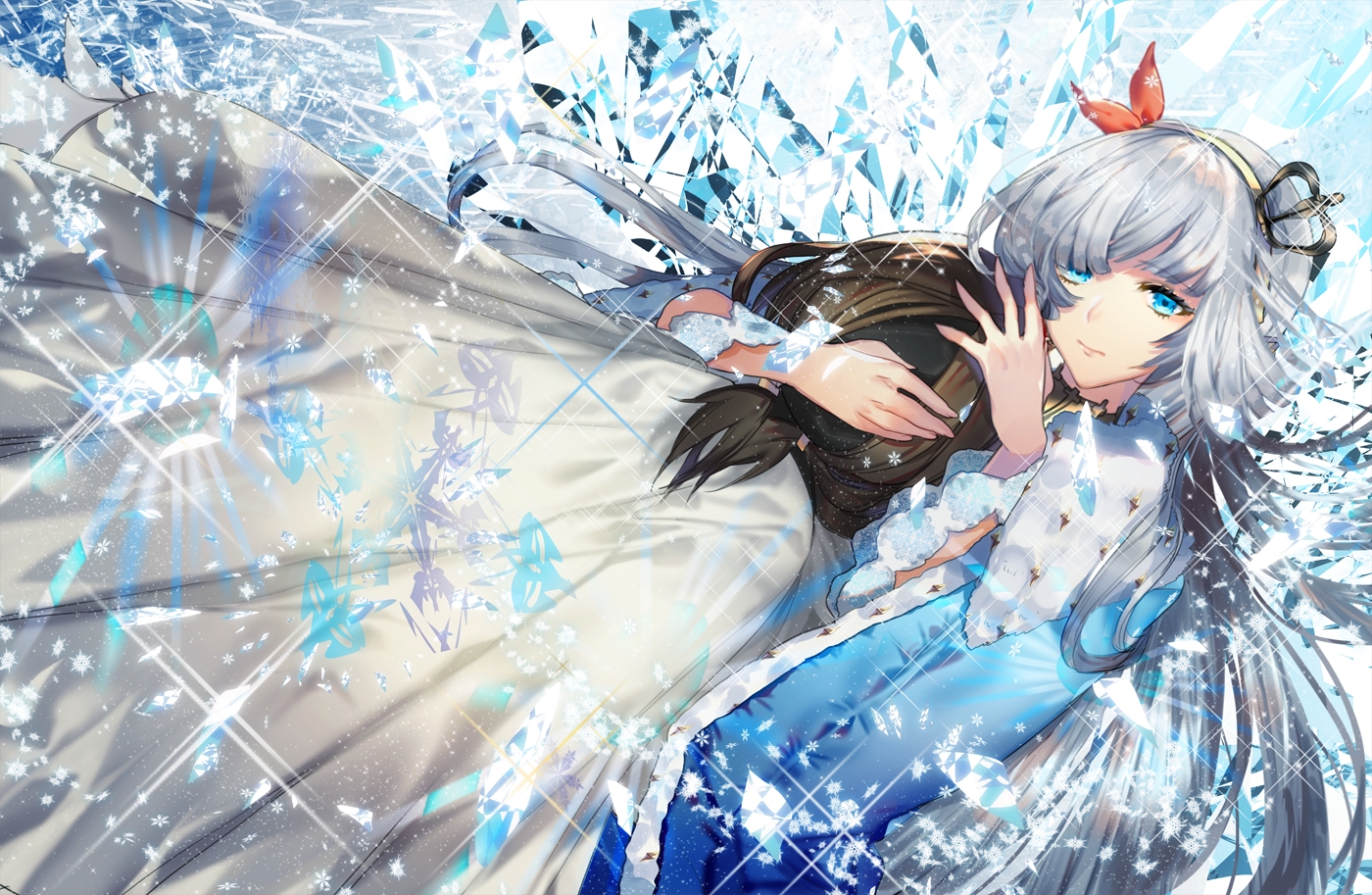 anastasia_(fate/grand_order), aqua_eyes, brown_hair, fate/grand_order, fate_(series), gray_hair, headband, hug