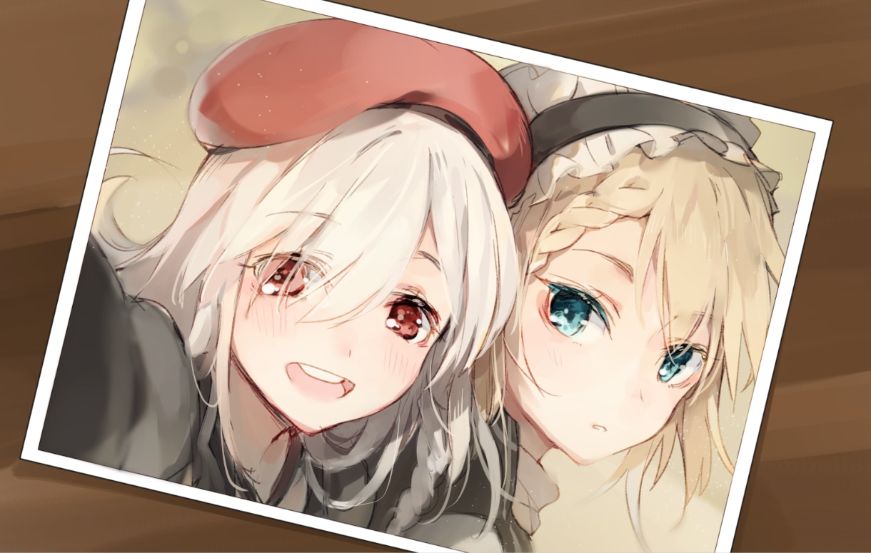 2girls, anthropomorphism, blonde_hair, braids, g36c_(girls_frontline), g36_(girls_frontline), girls_frontline, green_eyes