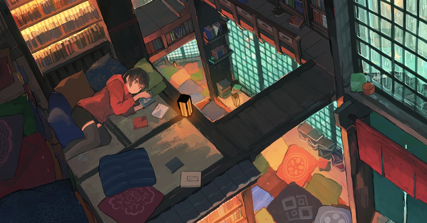 black_hair, book, brown_eyes, hood, kitsune_(kazenouta), original, short_hair, shorts