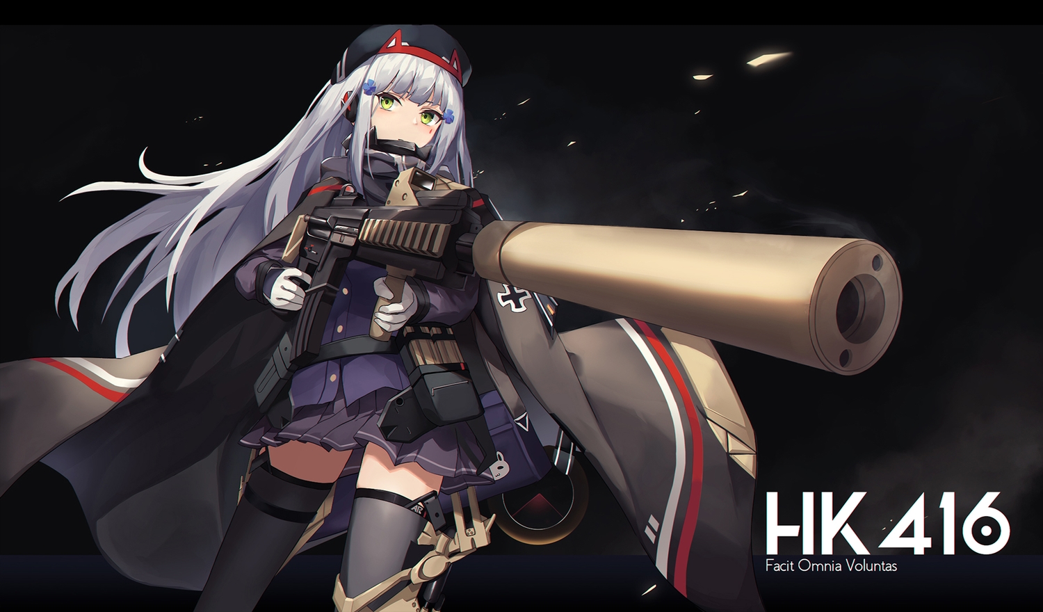 anthropomorphism, cape, eruthika, girls_frontline, gloves, green_eyes, gun, hat