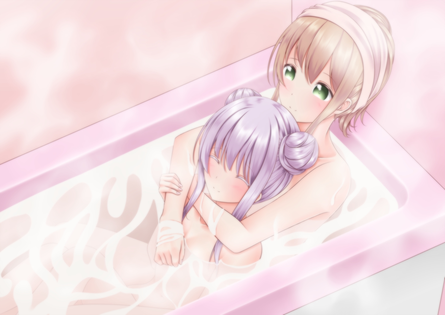 2girls, bath, bathtub, sengoku_kamuri, slow_start, tagme_(artist), tokura_eiko