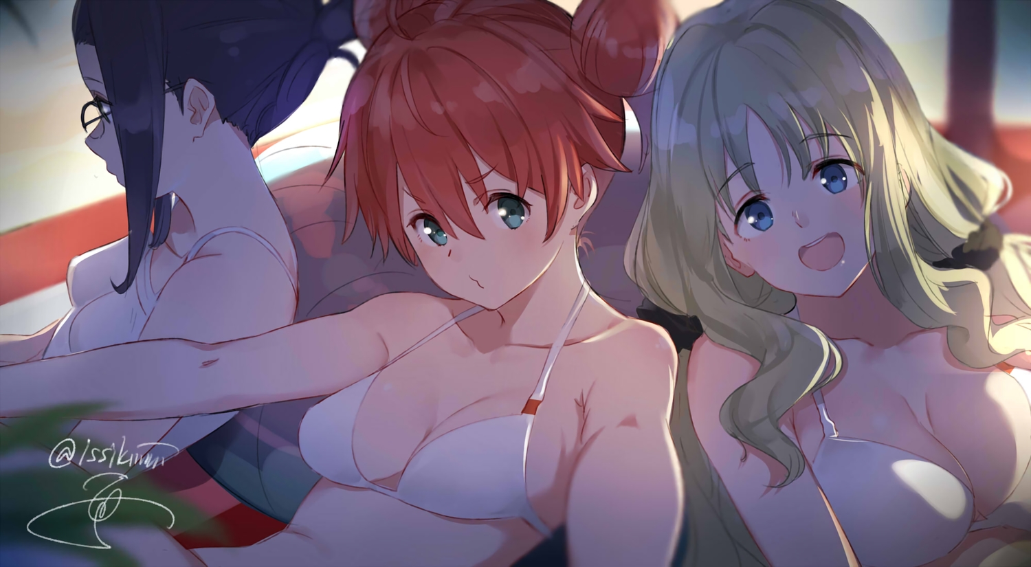 bikini, breasts, darling_in_the_franxx, ffmania7, ikuno_(darling_in_the_franxx), kokoro_(darling_in_the_franxx), miku_(darling_in_the_franxx), signed