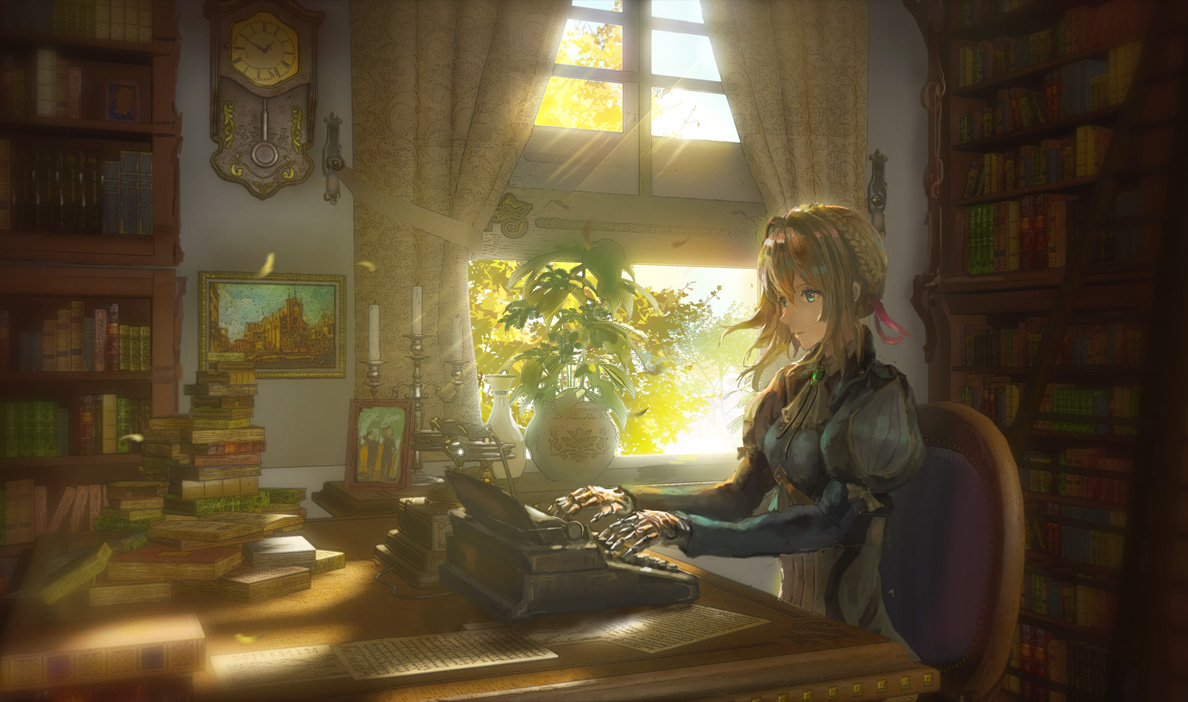 aqua_eyes, blonde_hair, book, braids, denki, paper, short_hair, techgirl