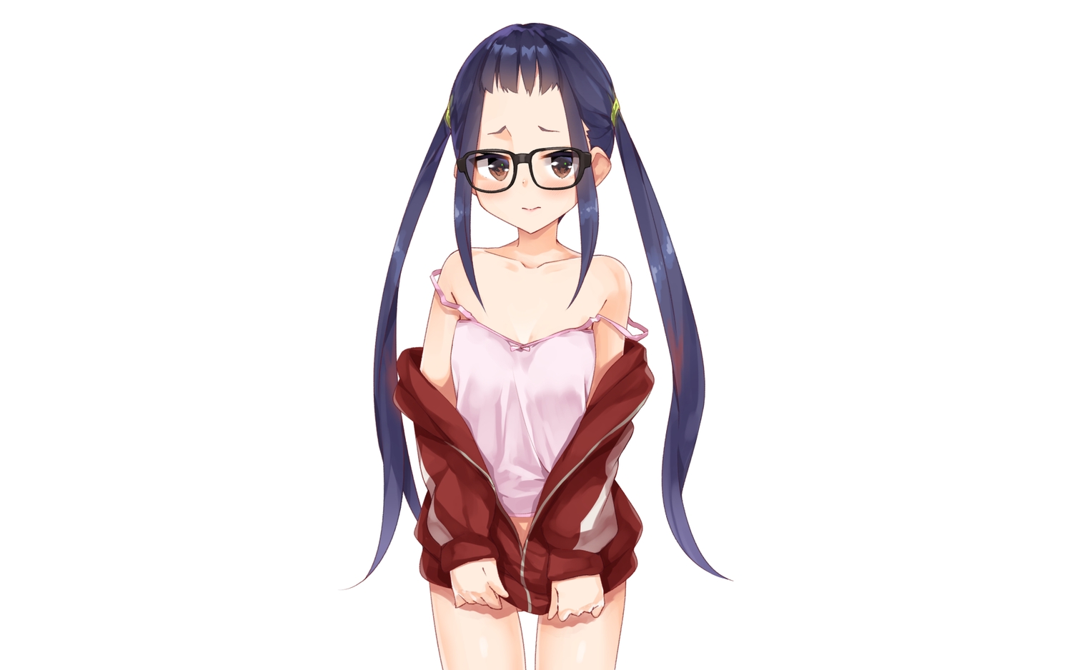 amagasa_yun, blue_hair, blush, brown_eyes, long_hair, oogaki_chiaki, twintails, white