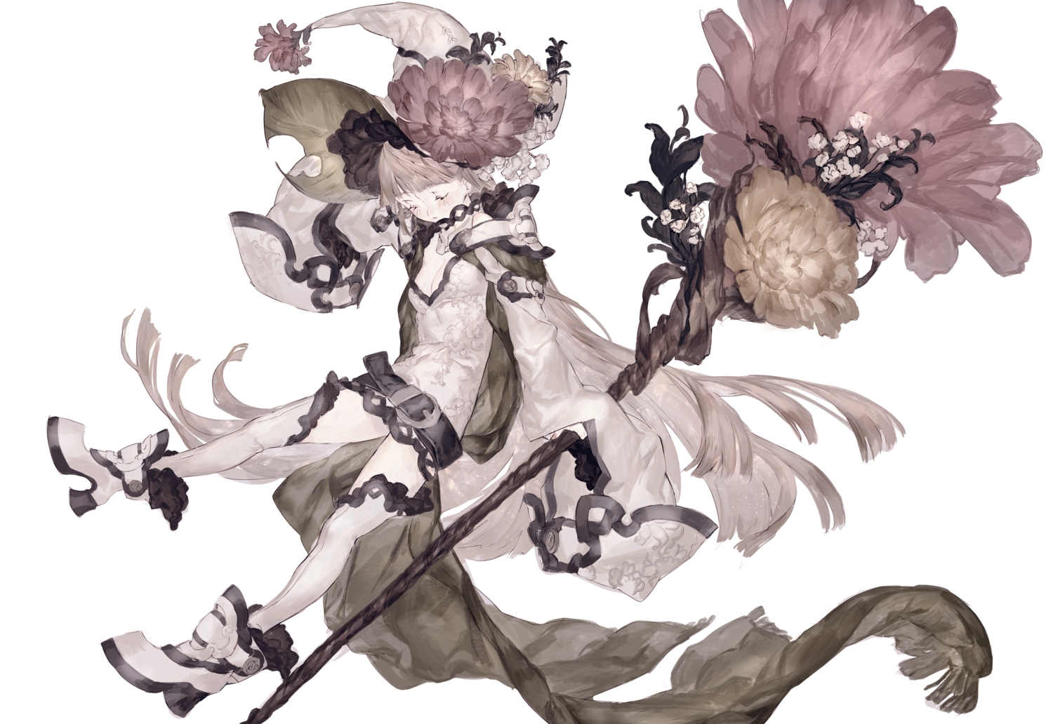 flowers, hat, original, ozyako, polychromatic, witch, witch_hat