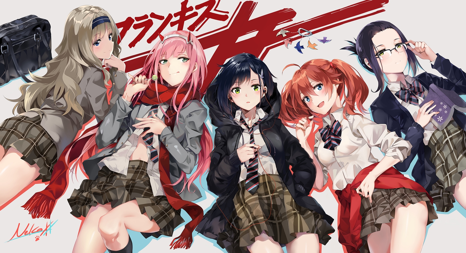 darling_in_the_franxx, ichigo_(darling_in_the_franxx), ikuno_(darling_in_the_franxx), kokoro_(darling_in_the_franxx), miku_(darling_in_the_franxx), neko_(yanshoujie), zero_two