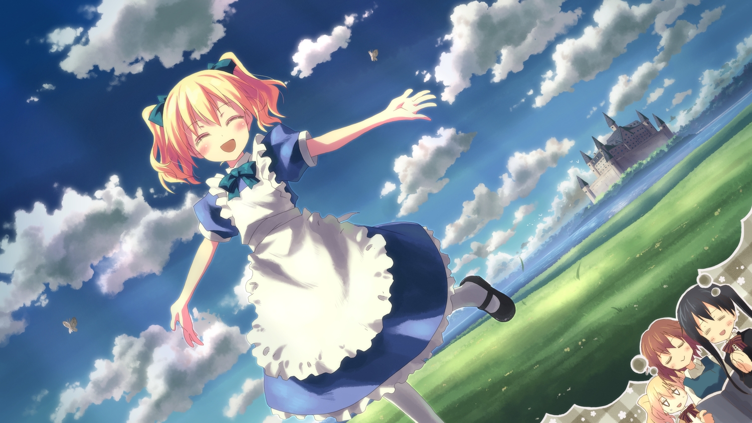 alice_cartelet, alice_in_wonderland, alice_(wonderland), kiniro_mosaic, long_hair, sky, snow, yuuki_tatsuya