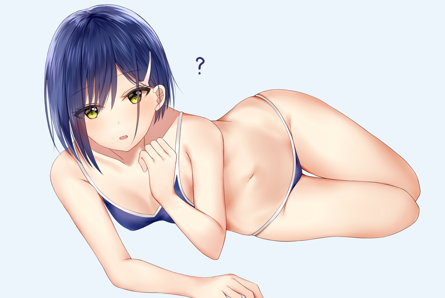 bikini, blue_hair, darling_in_the_franxx, green_eyes, ichigo_(darling_in_the_franxx), junpaku_karen, navel, short_hair