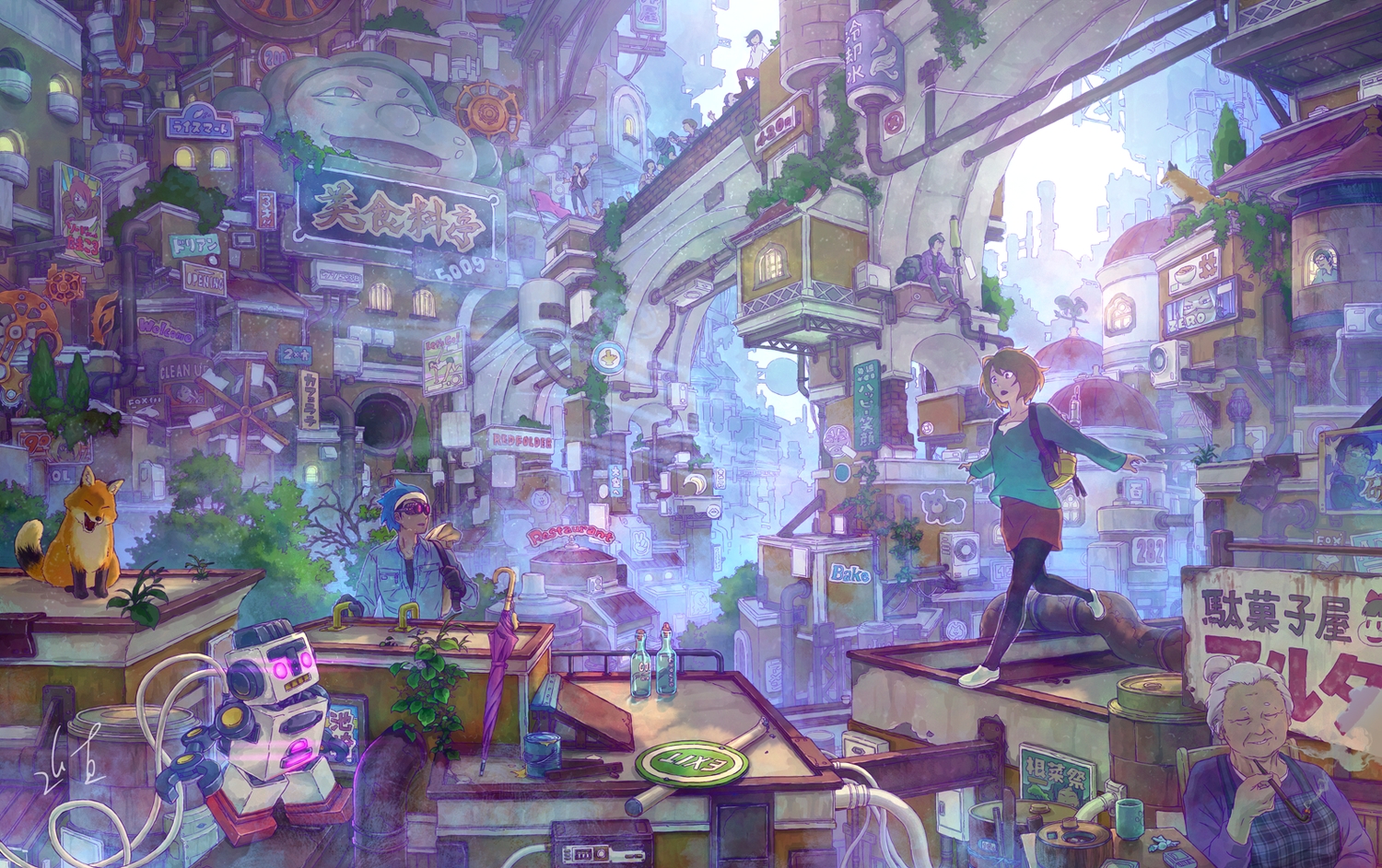 animal, building, fox, junpei_(juntonanotukunanika), male, original, robot
