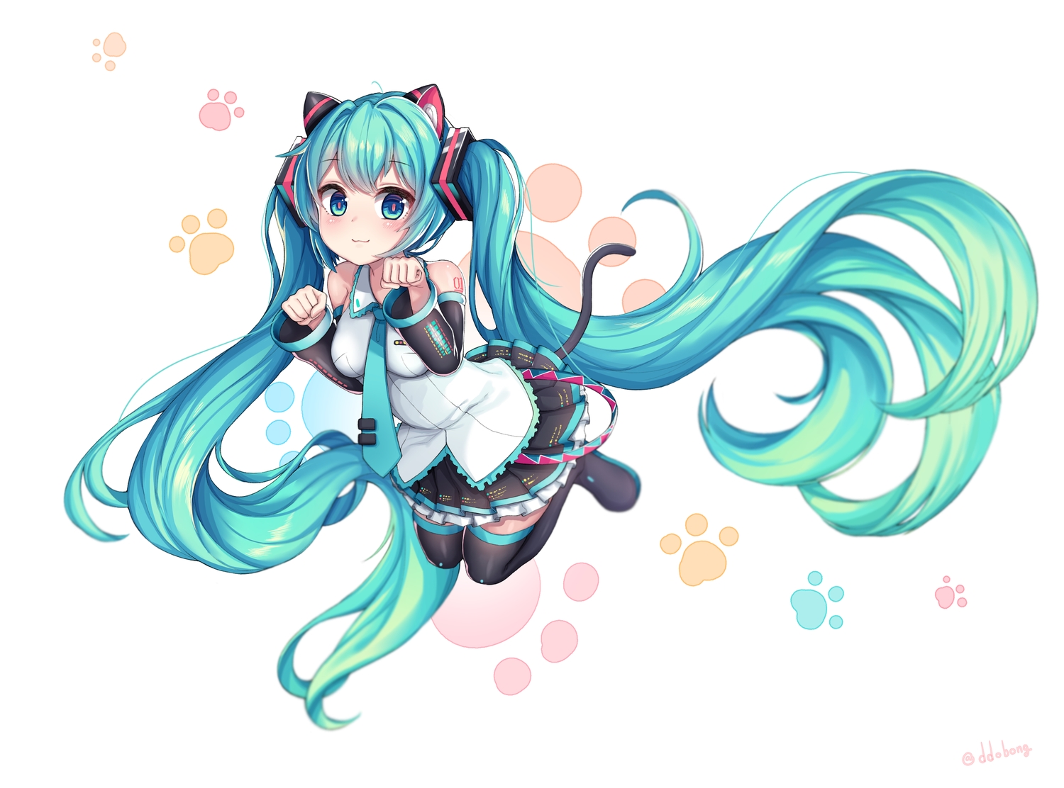 animal_ears, catgirl, cat_smile, hatsune_miku, kk_(aky2374), vocaloid