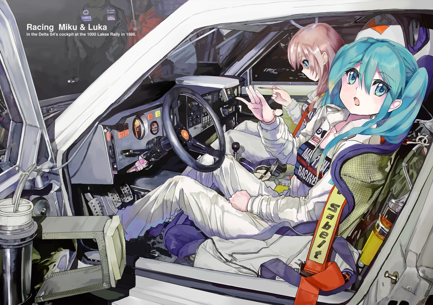 2girls, car, hatsune_miku, megurine_luka, takepon1123, vocaloid
