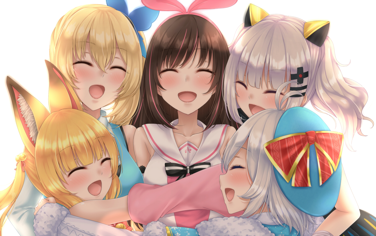 a.i._channel, animal_ears, awai_shiro, blush, bow, crossover, dennou_shoujo_youtuber_shiro, foxgirl