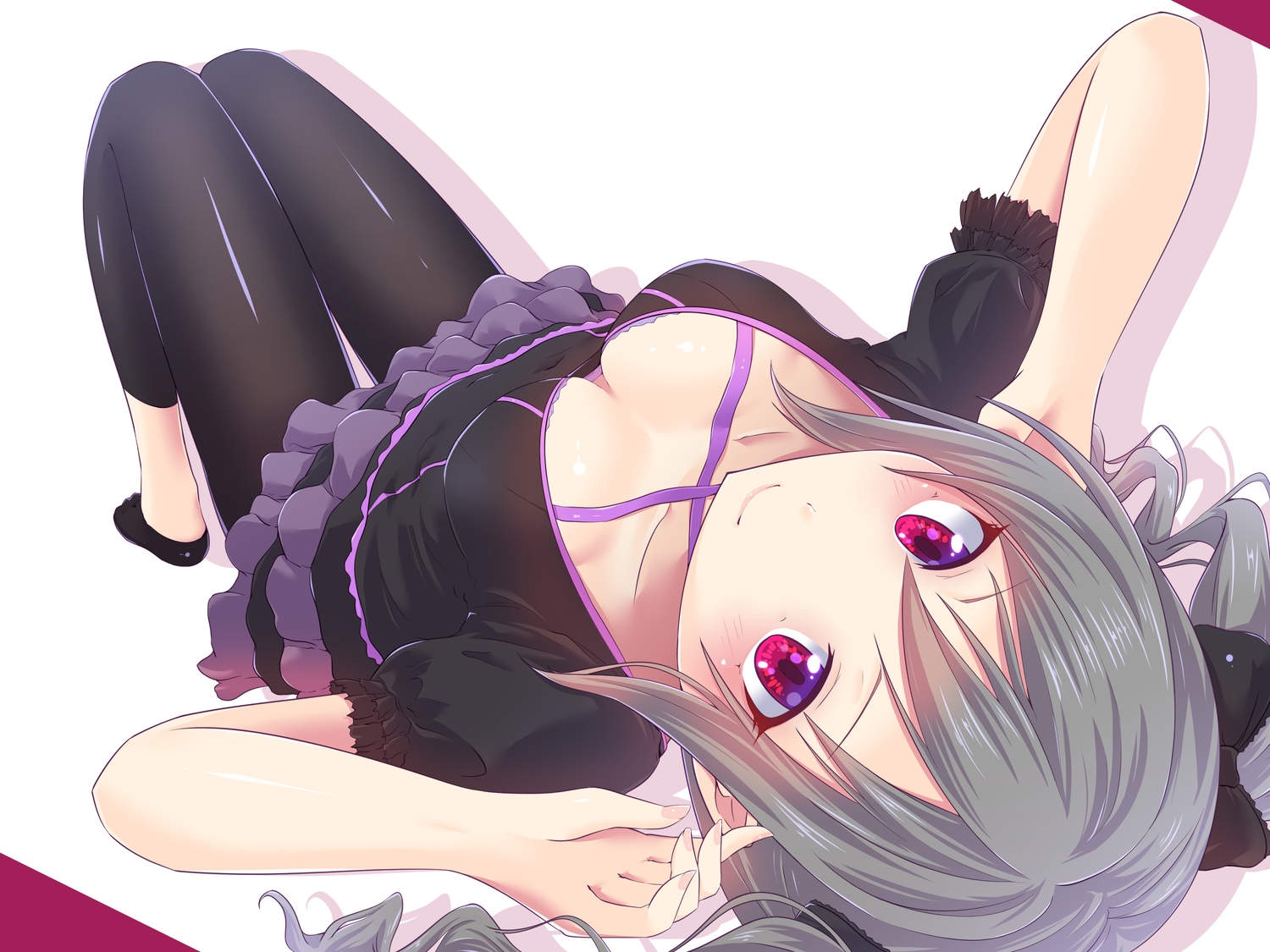 bow, breasts, cleavage, dress, gray_hair, idolmaster, idolmaster_cinderella_girls, kanzaki_ranko, long_hair, purple_eyes, twinameless, twintails