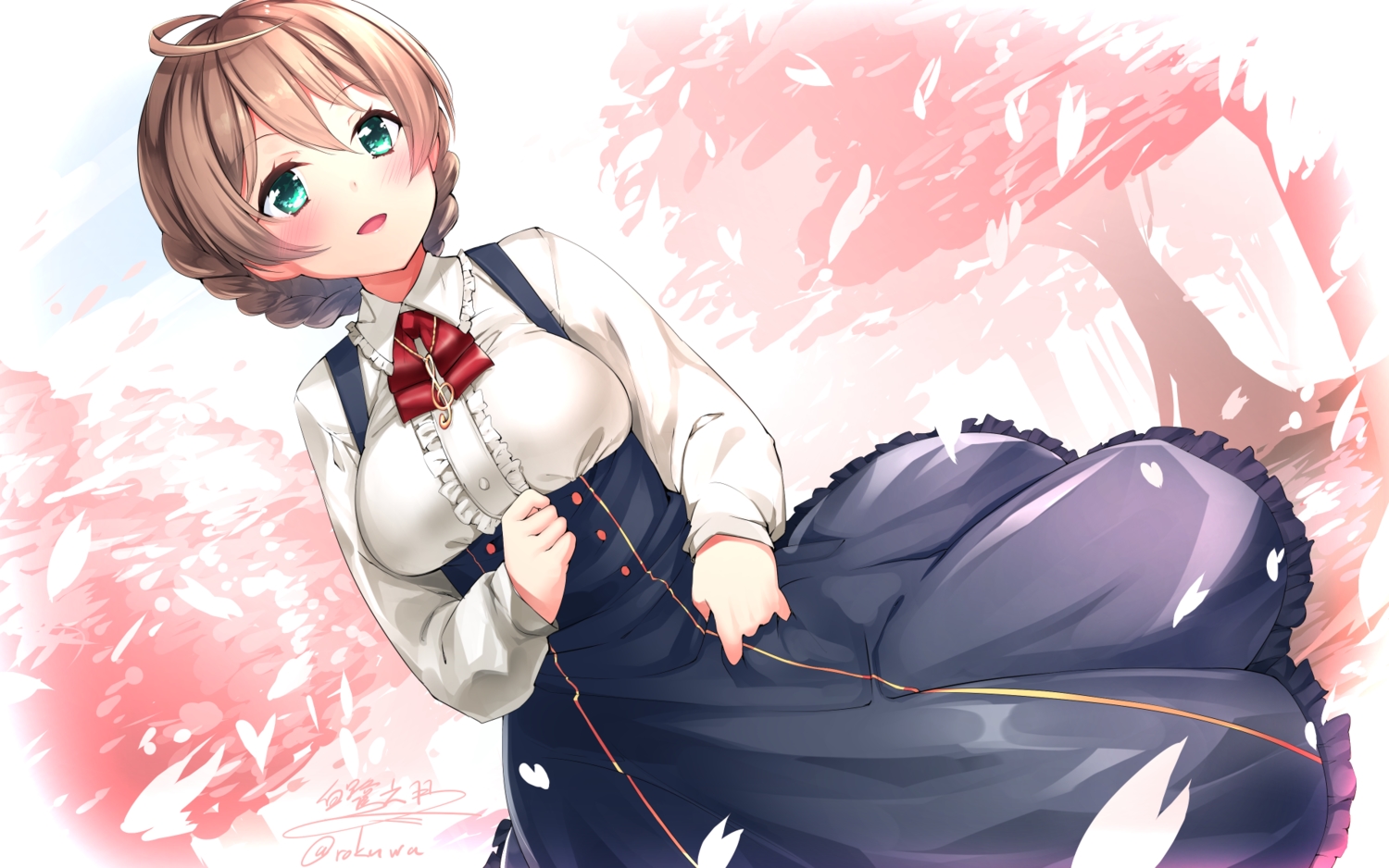 blush, braids, breasts, brown_hair, dress, green_eyes, idolmaster, idolmaster_million_live!